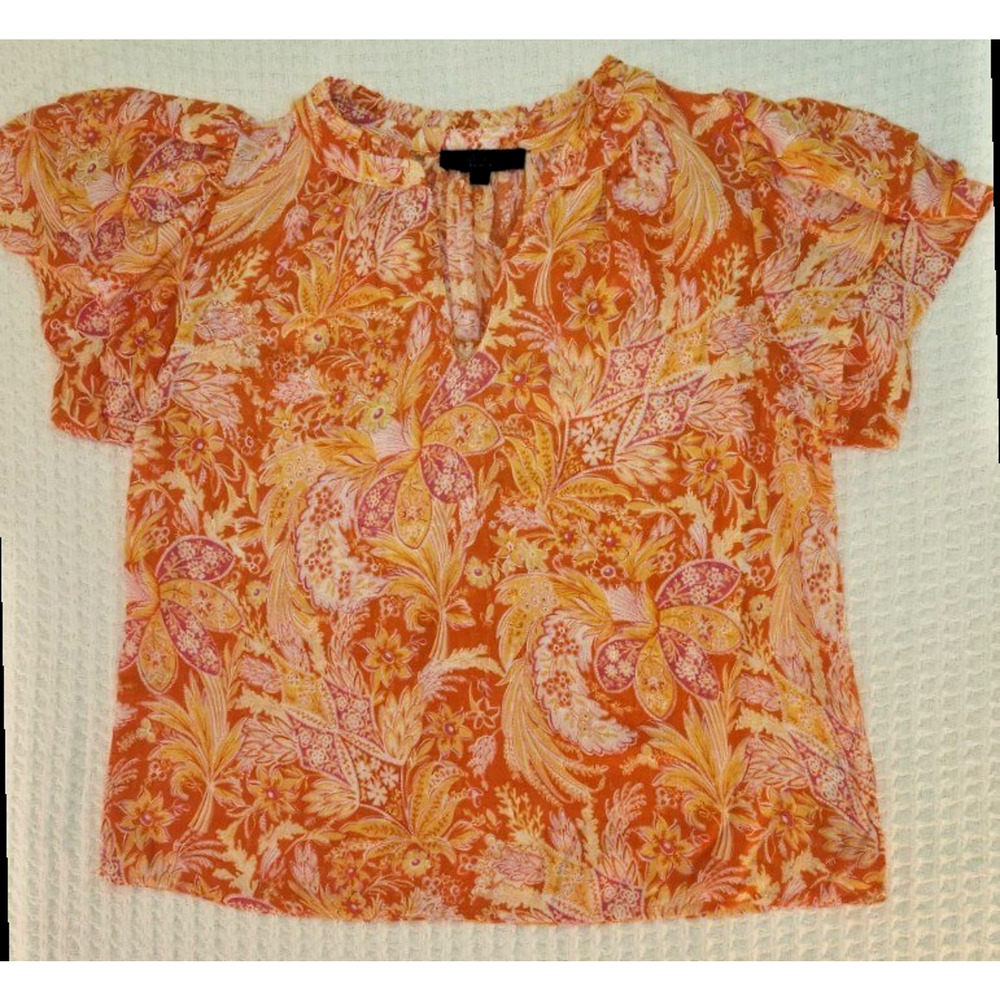 Rachel Rachel Roy Orange Paisley Floral Blouse Sz S Rayon Ruffle Sleeve Boho